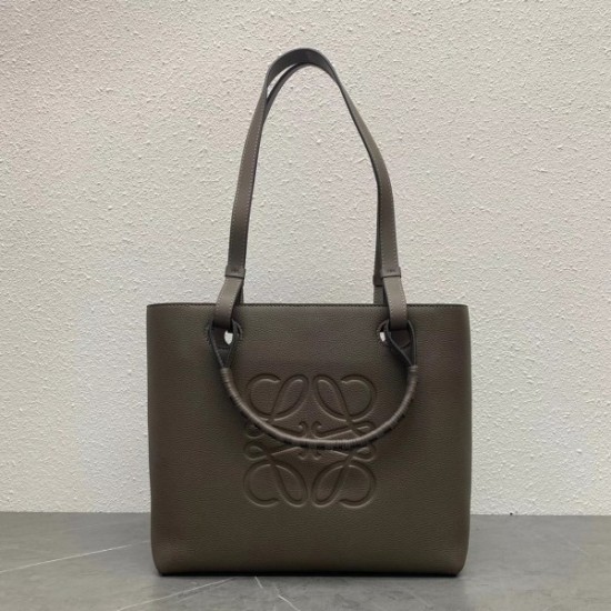 Loewe Small Anagram Tote In Taupe Grained Calfskin