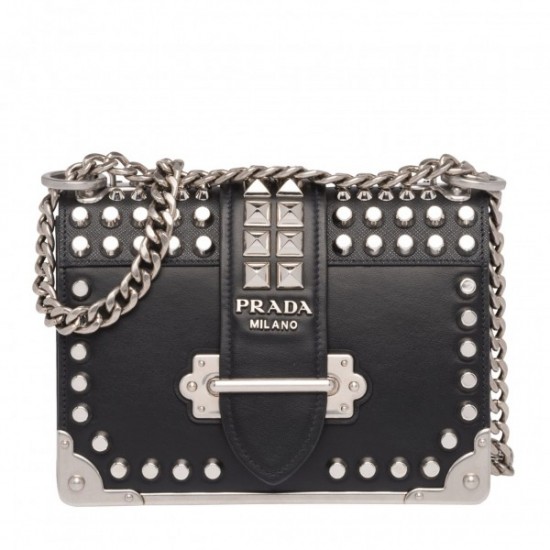 Prada Cahier Studded Leather Shoulder Bag