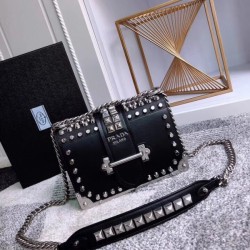 Prada Cahier Studded Leather Shoulder Bag