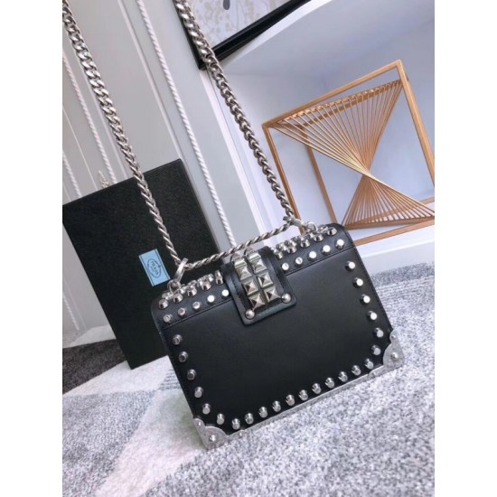 Prada Cahier Studded Leather Shoulder Bag