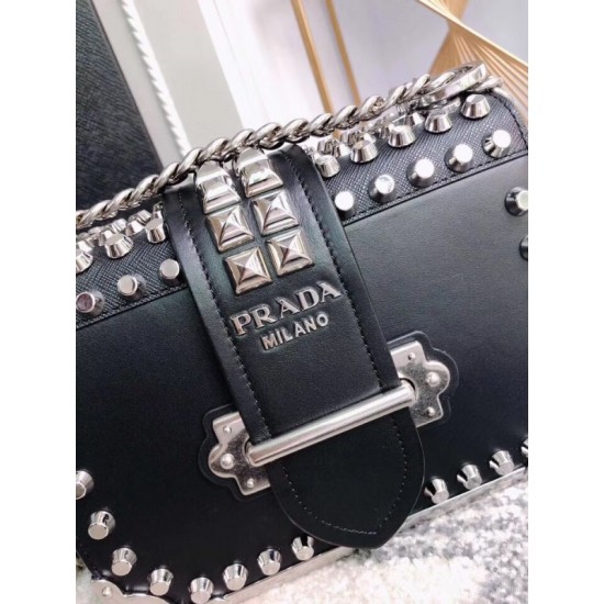 Prada Cahier Studded Leather Shoulder Bag