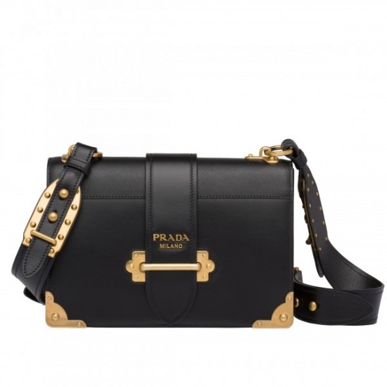 Prada Large Cahier Bag In Black Leather