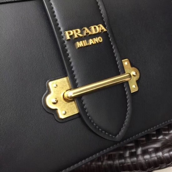 Prada Large Cahier Bag In Black Leather