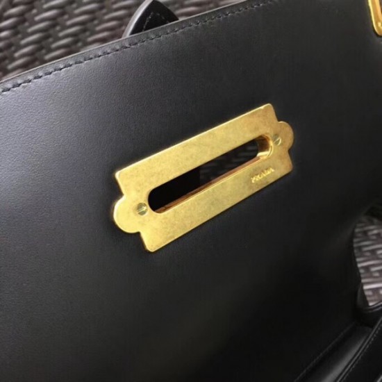 Prada Large Cahier Bag In Black Leather