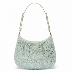 Prada Cleo Bag In Aqua Satin with Cystal Appliques