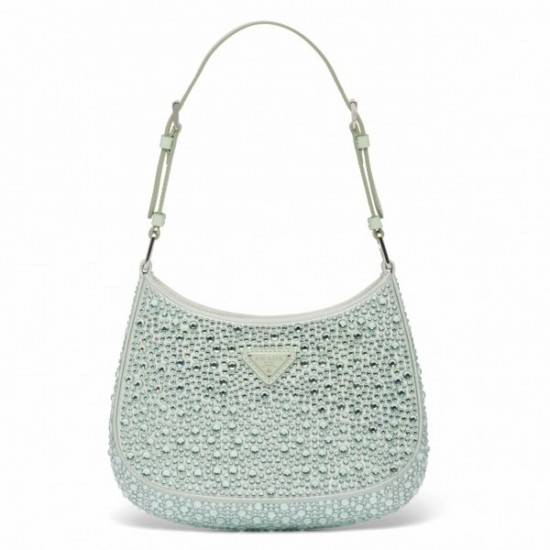 Prada Cleo Bag In Aqua Satin with Cystal Appliques