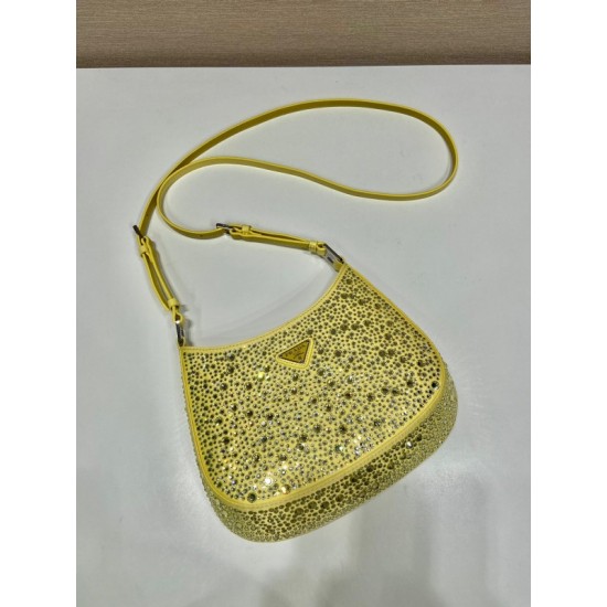 Prada Cleo Bag In Yellow Satin with Cystal Appliques