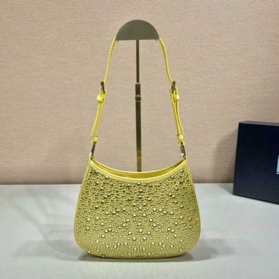 Prada Cleo Bag In Yellow Satin with Cystal Appliques