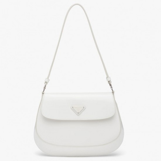 Prada Cleo Flap Bag In White Brushed Leather