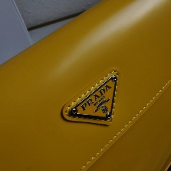 Prada Cleo Flap Bag In Yellow Brushed Leather