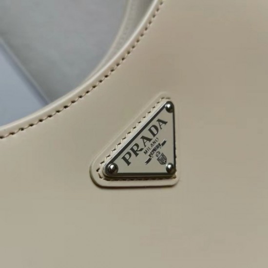 Prada Cleo Shoulder Large Bag In Beige Brushed Leather