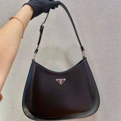 Prada Cleo Shoulder Large Bag In Black Brushed Leather