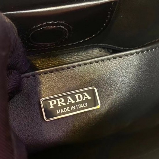 Prada Cleo Shoulder Large Bag In Black Brushed Leather