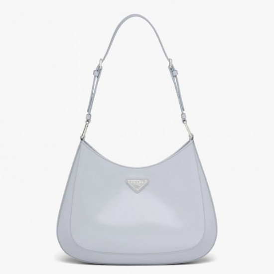 Prada Cleo Shoulder Large Bag In Blue Brushed Leather