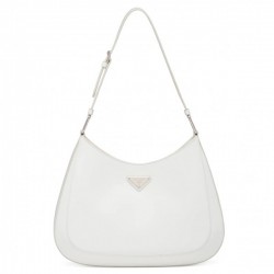 Prada Cleo Shoulder Large Bag In White Brushed Leather