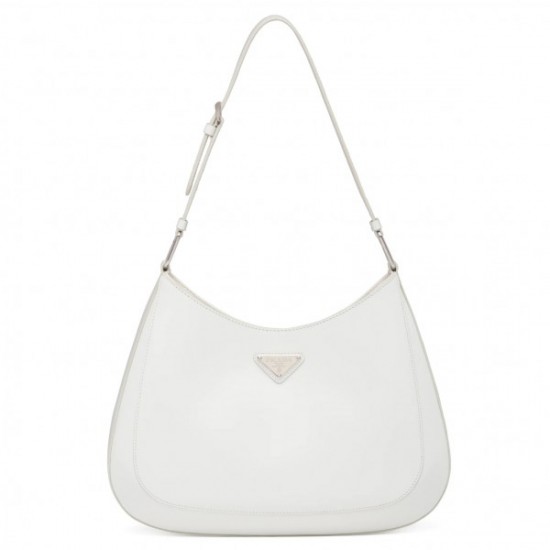 Prada Cleo Shoulder Large Bag In White Brushed Leather