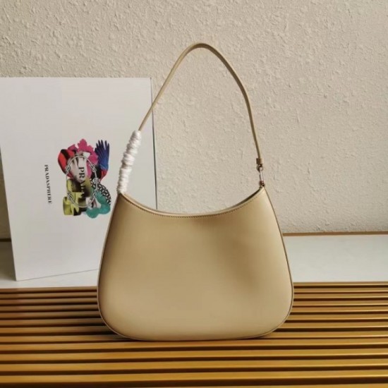 Prada Cleo Shoulder Small Bag In Beige Brushed Leather