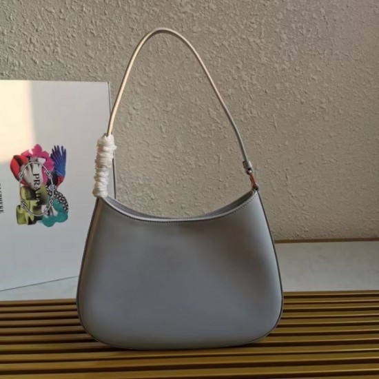 Prada Cleo Shoulder Small Bag In Blue Brushed Leather