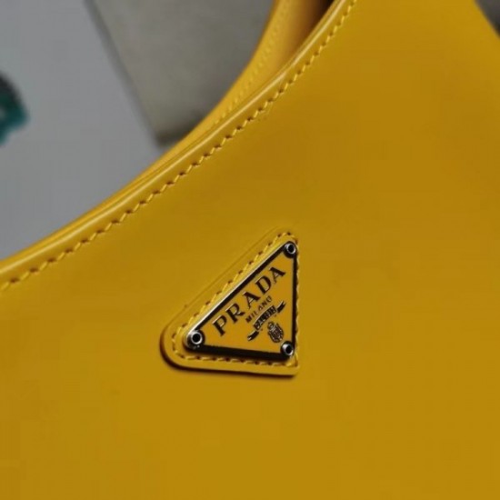 Prada Cleo Shoulder Small Bag In Yellow Brushed Leather