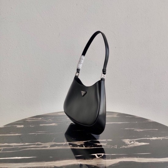 Prada Cleo Small Shoulder Bag In Black Brushed Leather