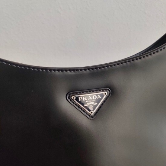 Prada Cleo Small Shoulder Bag In Black Brushed Leather