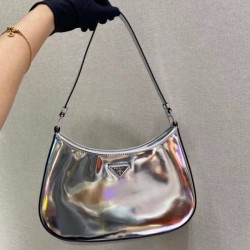 Prada Cleo Small Shoulder Bag In Silver Brushed Leather