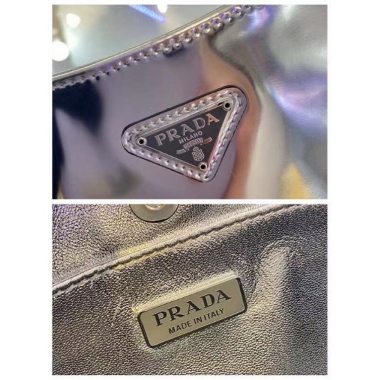 Prada Cleo Small Shoulder Bag In Silver Brushed Leather