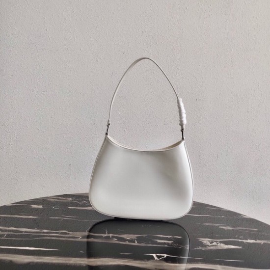 Prada Cleo Small Shoulder Bag In White Brushed Leather