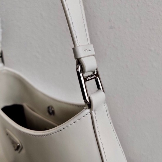 Prada Cleo Small Shoulder Bag In White Brushed Leather