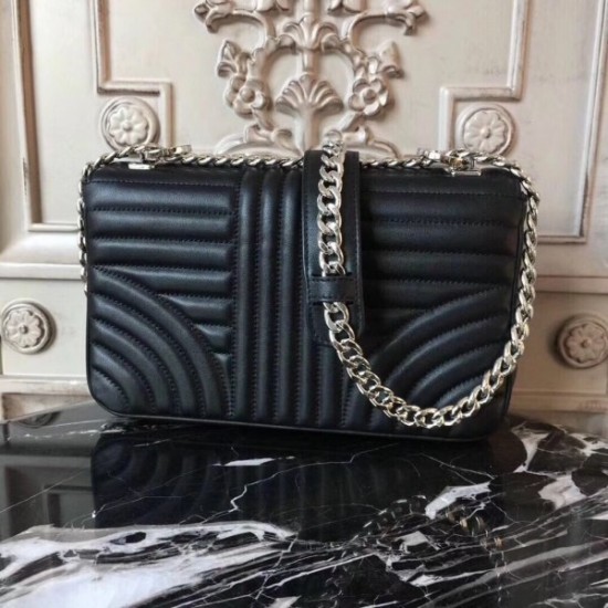 Prada Diagramme Flap Bag In Black Calfskin