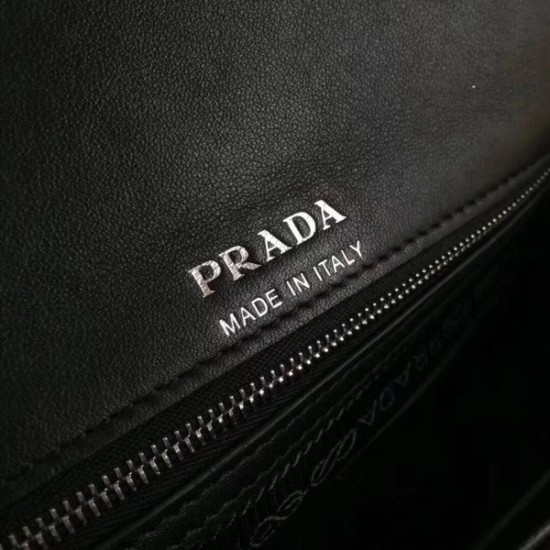 Prada Diagramme Flap Bag In Black Calfskin