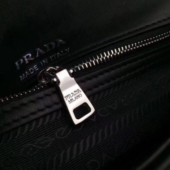 Prada Diagramme Flap Bag In Black Calfskin