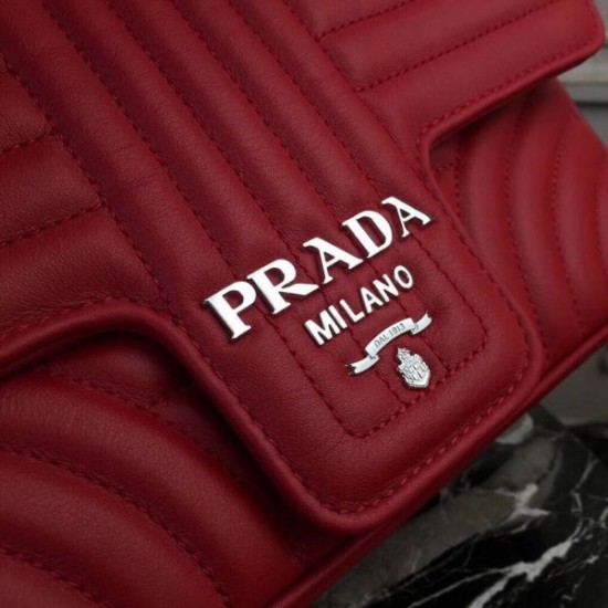 Prada Diagramme Flap Bag In Red Calfskin