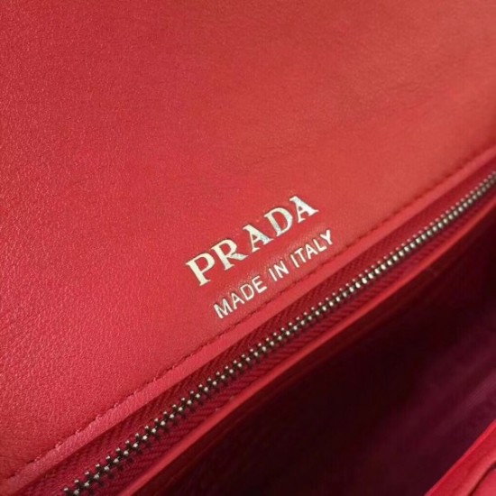 Prada Diagramme Flap Bag In Red Calfskin