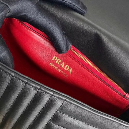 Prada Medium Diagramme Flap Bag In Black Calfskin