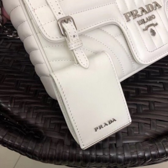 Prada Medium Diagramme Flap Bag In Ivory Calfskin