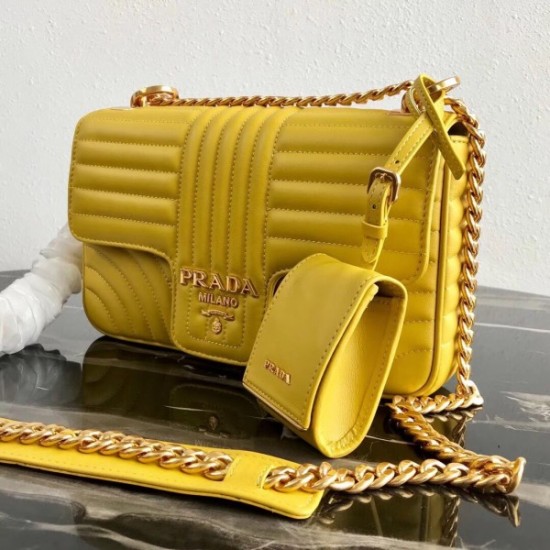 Prada Medium Diagramme Flap Bag In Yellow Calfskin