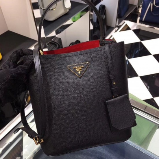 Prada Black Saffiano North South Double Medium Bag