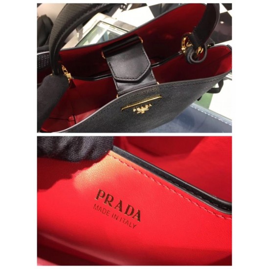 Prada Black Saffiano North South Double Medium Bag