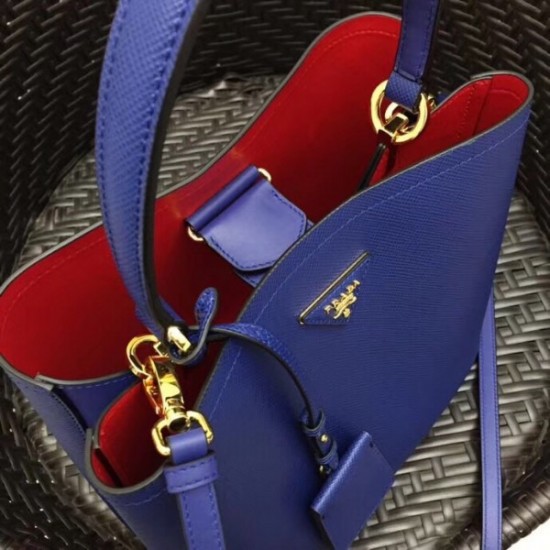 Prada Blue Saffiano Leather Double Bag