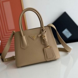 Prada Double Mini Bag In Beige Saffiano Leather