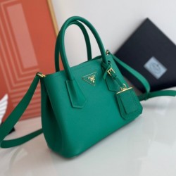 Prada Double Mini Bag In Green Saffiano Leather