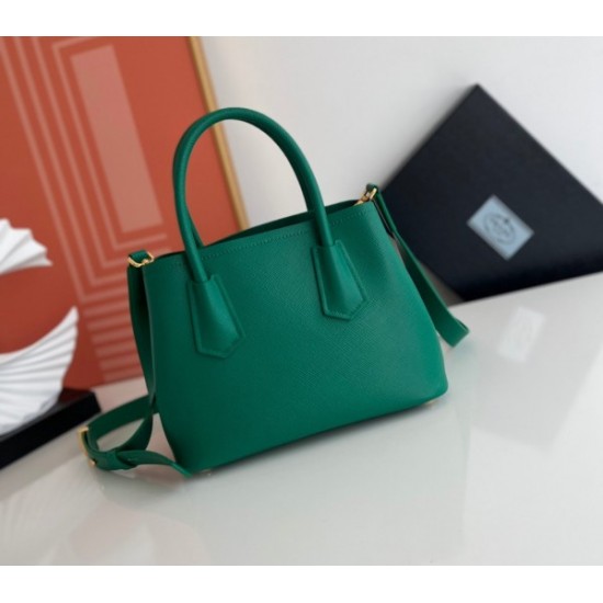 Prada Double Mini Bag In Green Saffiano Leather