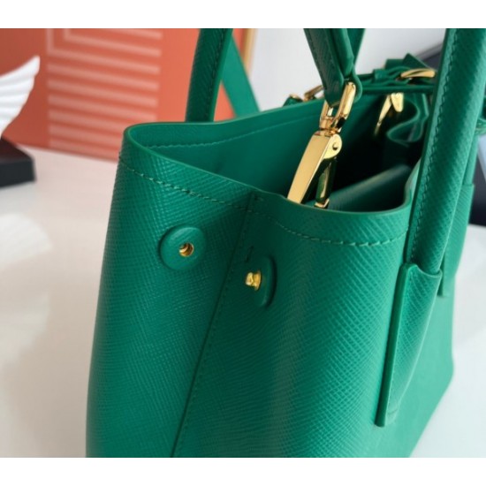 Prada Double Mini Bag In Green Saffiano Leather