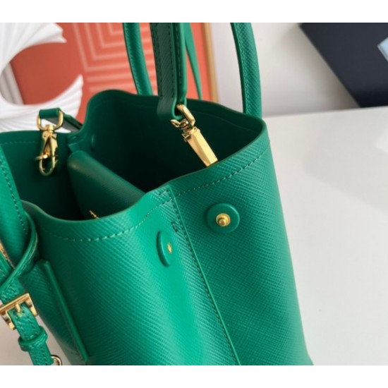 Prada Double Mini Bag In Green Saffiano Leather