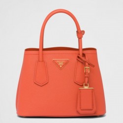 Prada Double Mini Bag In Orange Saffiano Leather