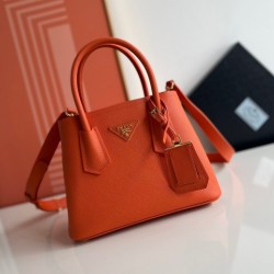 Prada Double Mini Bag In Orange Saffiano Leather