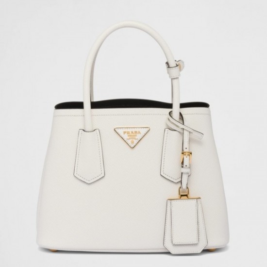 Prada Double Mini Bag In White Saffiano Leather