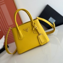 Prada Double Mini Bag In Yellow Saffiano Leather