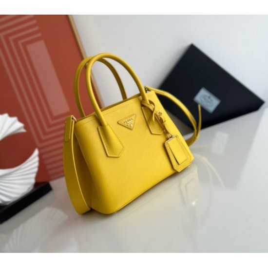 Prada Double Mini Bag In Yellow Saffiano Leather